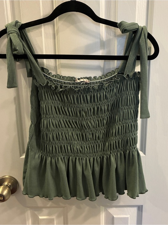 Altar'd State Tops - Altar’d State Smocked Tie-Strap Women's Tank Top - Dark Sage Green